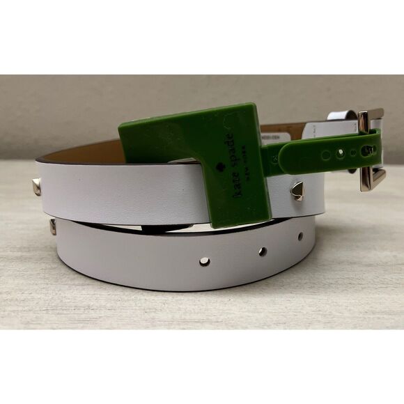 KATE SPADE Studded Belt Leather White Sz S Gold Hardware New - Picture 6 of 11